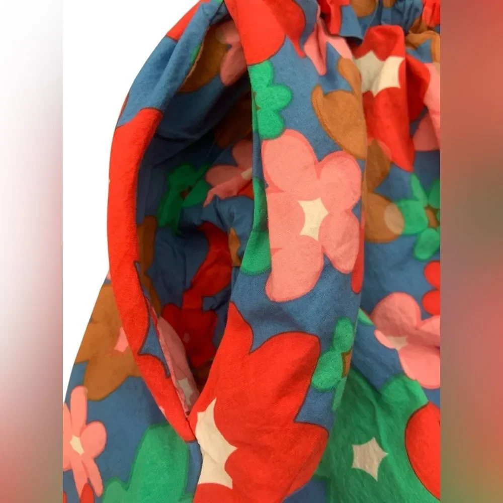 Entro Boho Spring Floral Multicolor Festival Bubble Hem Puff Cotton Skirt Sz S